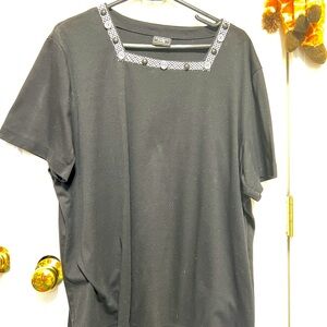 Black Top with Embellished Neckline